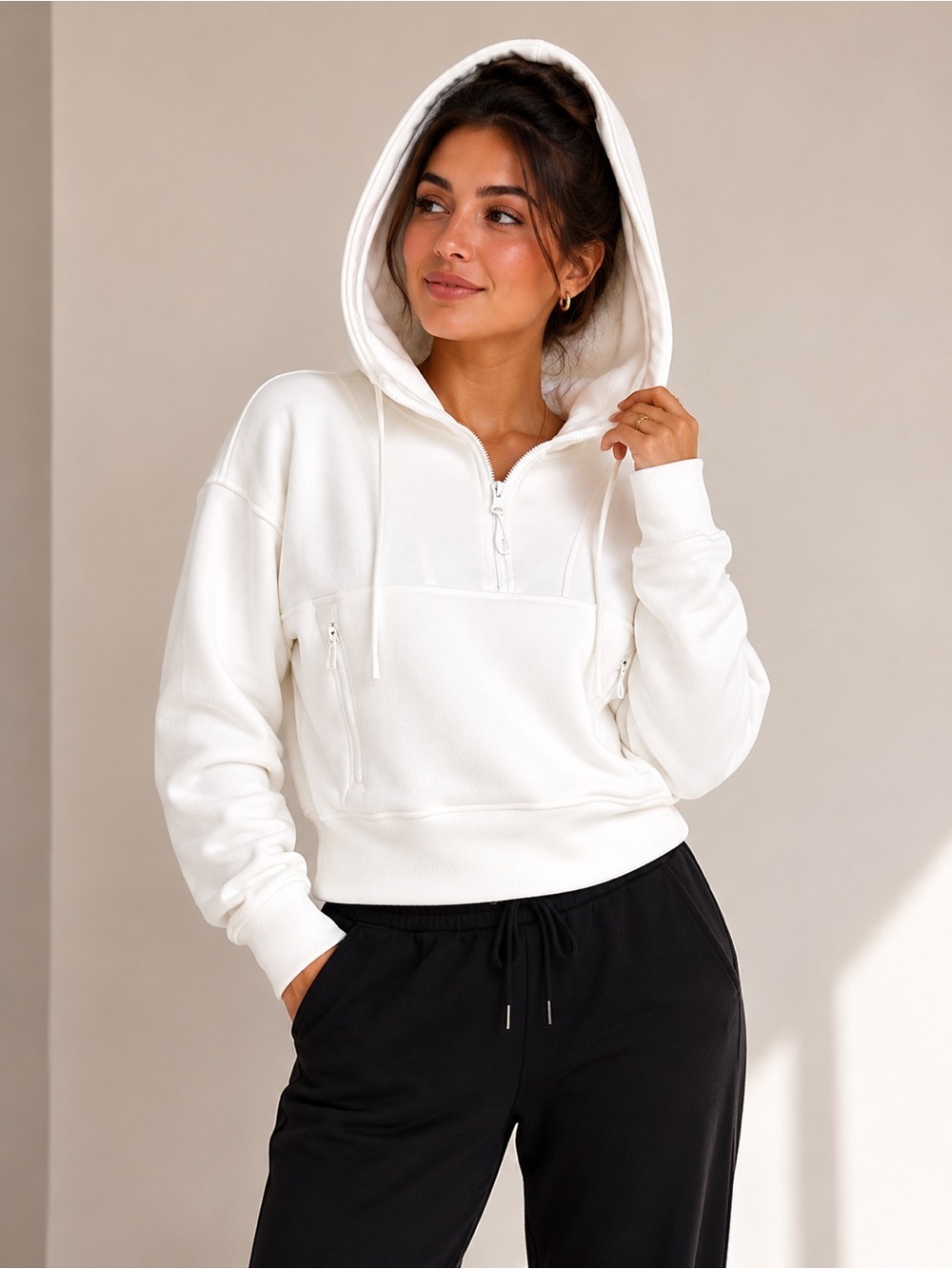 NWT Old Navy Dynamic Fleece Half-Zip Hoodie Sweatshirt Magnolia White Size Large